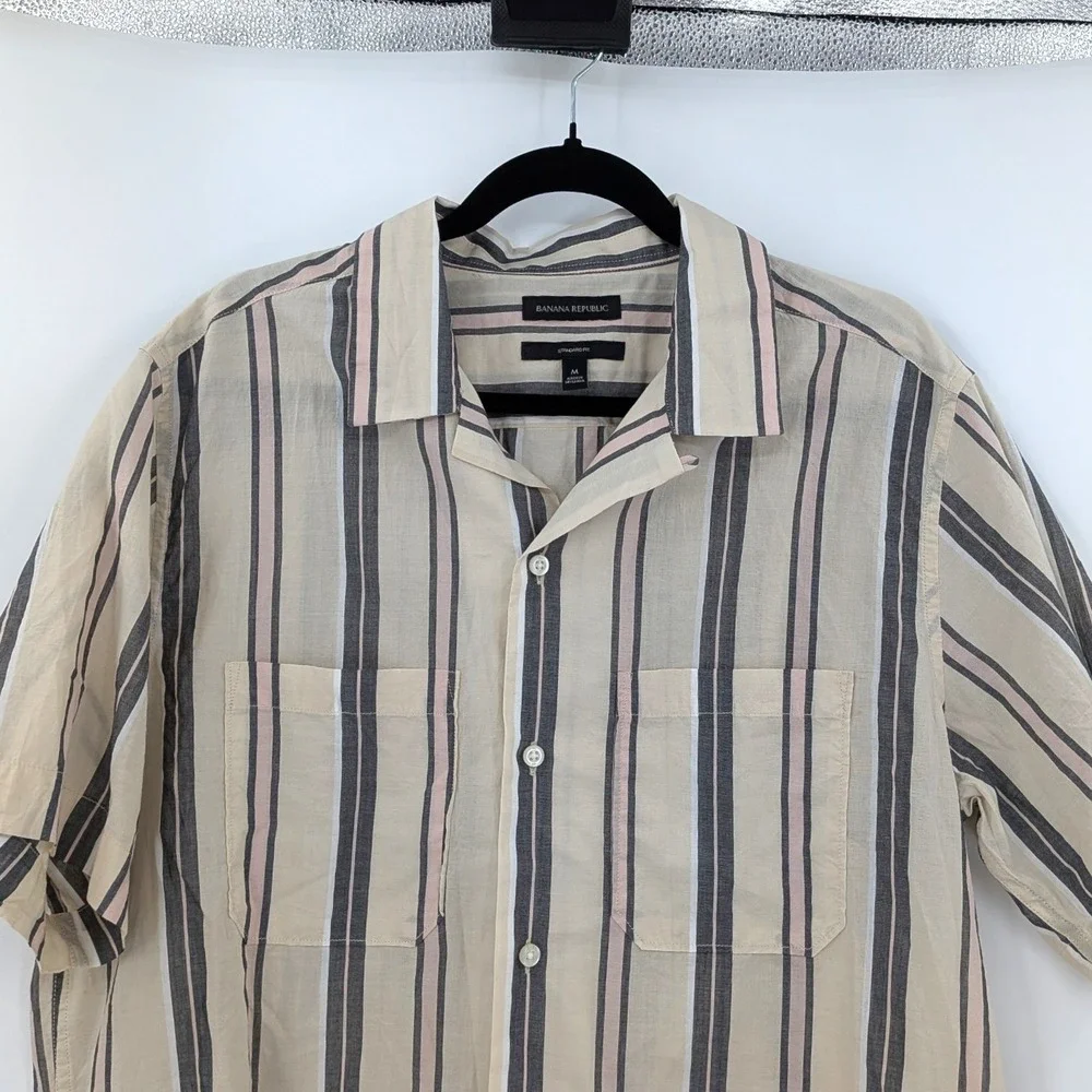 Resort Stripe Button Down Shirt Cotton Banana Republic Standard Fit M‎